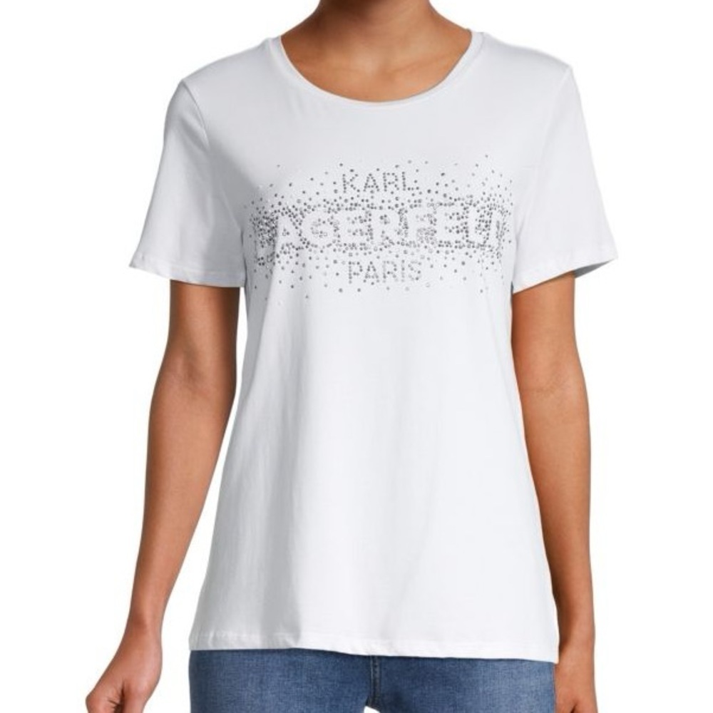 KARL LAGERFELD PARIS Splattered Embellished Logo T Shirt